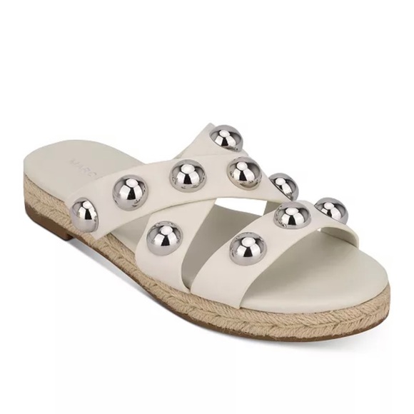 NWOT Marc Fisher Women's White Prisca Ball Studded Espadrille Sandals Size 9.5 - Picture 1 of 7